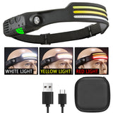 Sensor Headlamp COB LED Head Lamp Flashlight USB Rechargeable