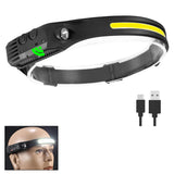 Sensor Headlamp COB LED Head Lamp Flashlight USB Rechargeable