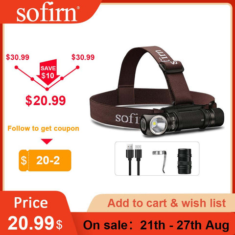 Sofirn SP40 LED Headlamp XPL2 1200lm 18650 USB C Rechargeable Headlight